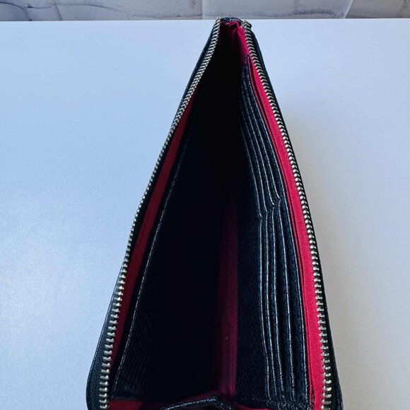 Dana Buchman Black Faux Leather Zip Wallet Wristlet – Textured with Red Interior - Picture 9 of 11